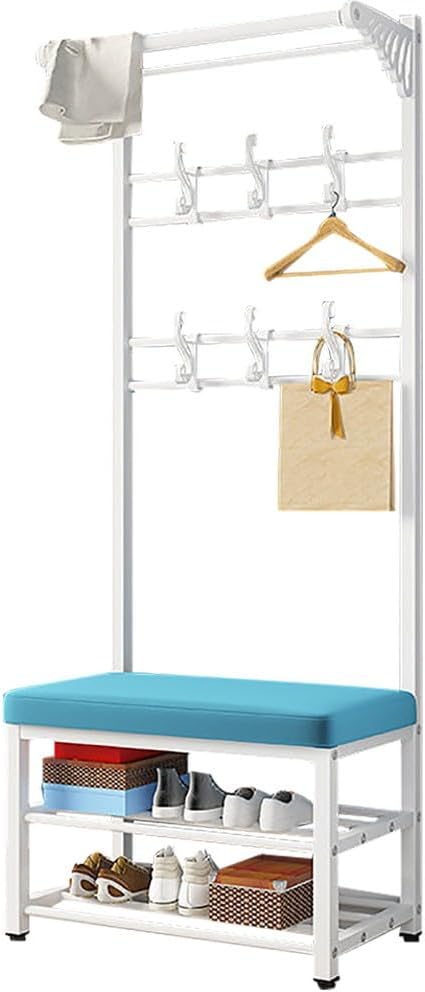 Standing Coat Rack Stand with Shoe Bench, Free Standing Metal Coat Rack with Hooks - Strong and Sturdy, Ideal for Living Room, Hallway,