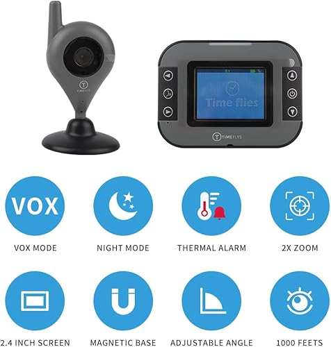 Miniatura 2 de TimeFlys Monitor de video para bebé con cámara y audio C240v pantalla de 2.4 pulgadas, visión nocturna automática, conversación bidireccional,