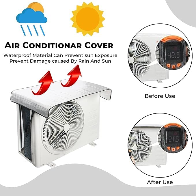 Image of Kraptick Air Conditioners Outdoor Unit Covers Heat Protection Cover, Film Hvac Heat Insulation Film Protection Covers, Aluminum Insulation Bubble Foil Film for AC-(Hanging Hook)