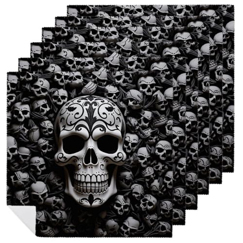 Servilletas de Tela Calaveras Blanco y Negro 6 PCS miniatura 1