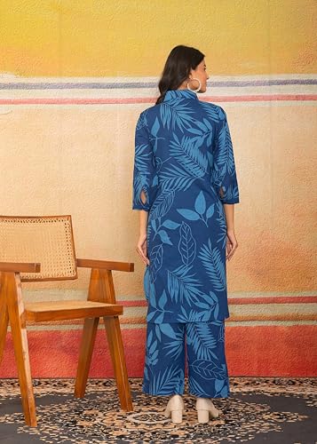 Image of LABEL ADRIJA Floral Print Pure Cotton Tunic Shirt Pant Cord Set Kurta Pant Set for Women