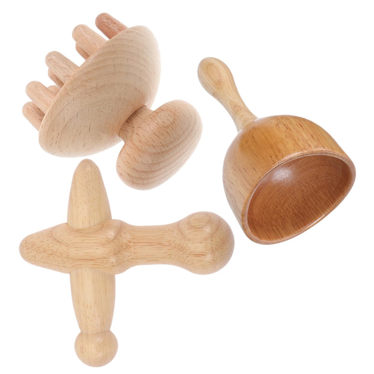 FRCOLOR 3 Sätze Haushaltsschröpfen Buchenholz Massagegerät Schabebrett Holztherapie Massagebecher Pilzkopfmassagegerät Massageset Tragbar Tiefes Gewebe Massieren Stöcke Bildhauerei Körper