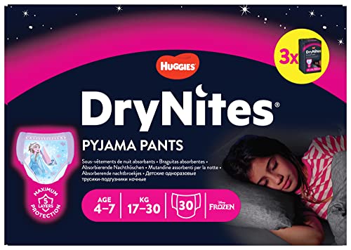 DryNites Calzoncillos absorbentes para Niña, 4-7 años (17-30 kg), 3 paquetes x 10 uds (30 unidades)