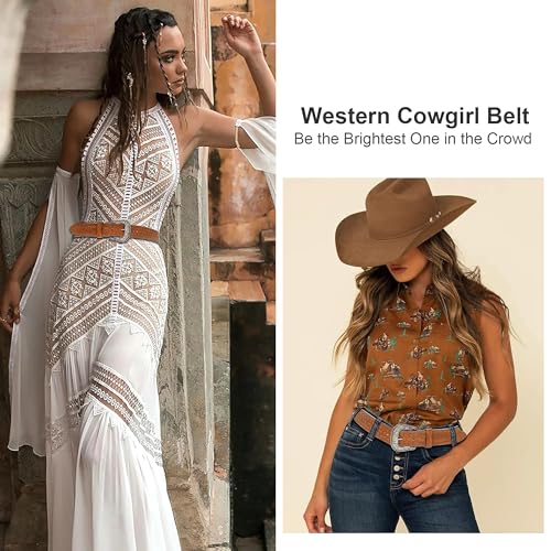Adjustable Vintage Western-Belts for Women Men Engraved Buckle-Belts Cowboy-Cowgirl-Belt (Waist for 29"-39")3