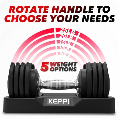 Keppi Adjustable Dumbbells Set-25lb/40lb/55lb/60lb, Anti-Slip Metal Fast Adjust Weight Handle, Exercise & Fitness for Full Body Workout - Adjustable Dumbbell Series