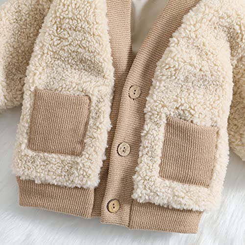 Winter Coat Little Boys Cotton Autumn Pocket Long Sleeve Fleece Coat Jacket Clothes (Khaki, 0-6 Months)4