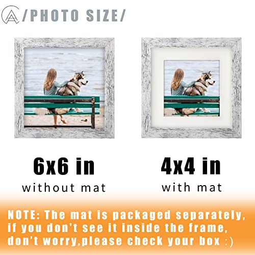 Aevete 6X6 Picture Frames Distressed White Rustic Square Frame With 4X4 Mat For Tabletop Wall Decor #TOP1