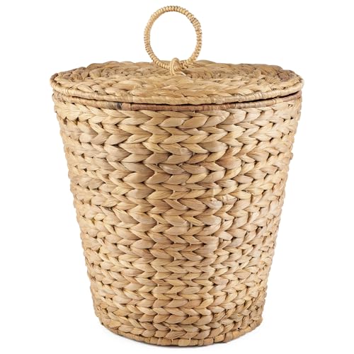 84ECO 3 Gallon Wicker Trash Can with Lid and Liner - Rattan Trash Can - Wicker Waste Basket for Bathroom, Bedroom, Kitchen, Living Room