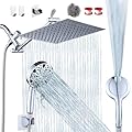 Razime 10''Rainfall Shower Head with Handheld Combo High Pressure 8+2 MODE built-in power wash, Stainless Steel Chrome Showerhead with 11'' Extension Arm Height/Angle Adjustable with Holder&60"Hose