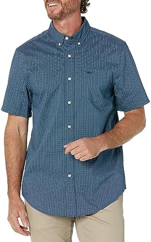 Dockers Men's Classic Fit Short Sleeve Signature Comfort Flex Shirt (Standard and Big & Tall), Ocean Blue-Searcy Print, Medium