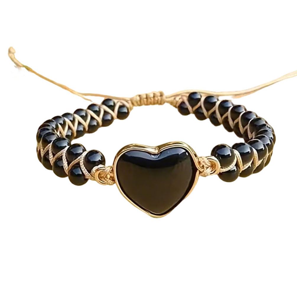 Women Boho Wrap Bracelet,Handmade Natural Stone Crystal Emperor Beads Heart Bracelet, Fashion Bohemian Jewelry Gift for Women