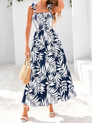 Image of PRETTYGARDEN Womens Summer Dresses Floral Sleeveless Smocked Maxi Dress Boho Spaghetti Strap A Line Flowy Beach Long Sundress