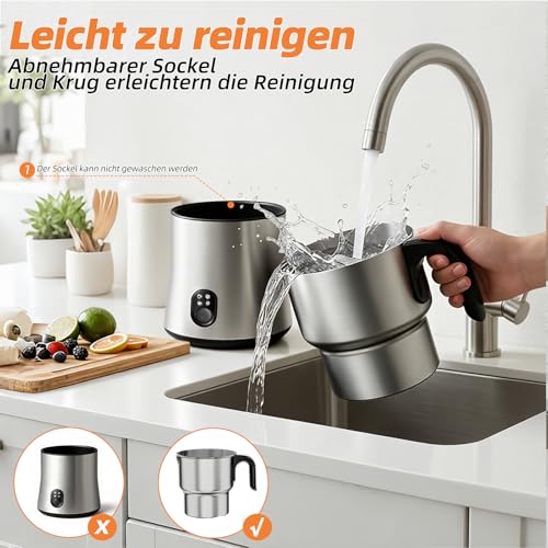 NAPASA 500ml Elektrisch Milchaufschäumer für Milchschaum & Heiße Milch, 4-in-1 Elektrischer Milchschäumer Induktion, Abnehmbare Behälter,Spülmaschinenfest, Milk Frother für Latte Cappuccino Macchiato – Bild 5