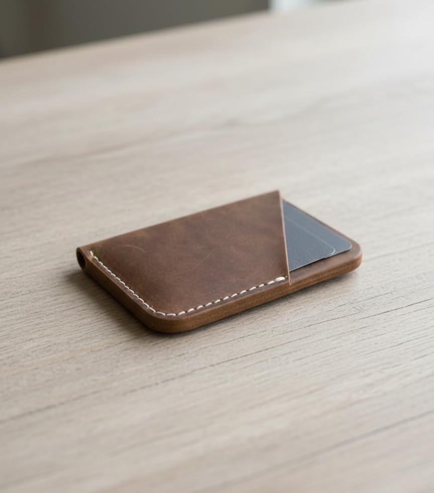 Image of Genuine Leather Card Holder Wallet for Men & Women | Slim Pocket Size Card Holder with Cash Slot | Debit Credit Visiting Card Organizer for Daily Use (Style 3)