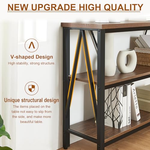 Entryway Console Table, 3 Tier Entry Table with Open Shelves, Brown, 47 IN - Image 4