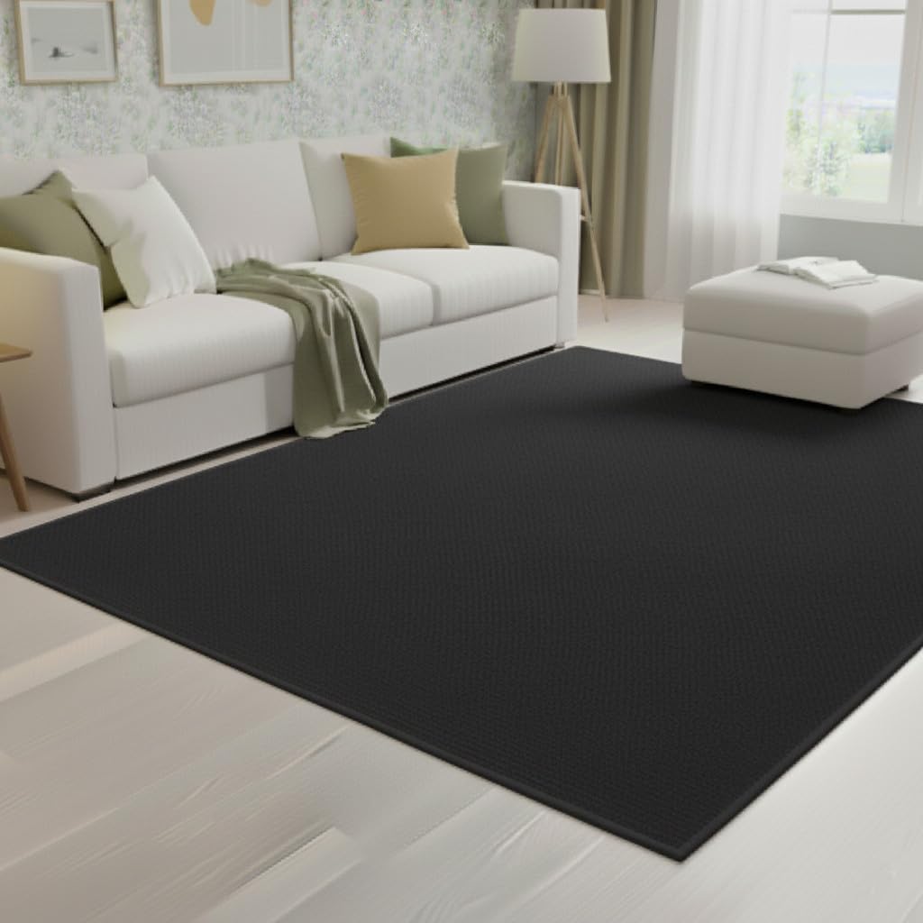 Alfombra Veleta Negra de bucles Grandes – Robusta y Elegante para Cualquier Estancia – 9 tamaños y 5 Fondos Disponibles – 13 mm Grosor – Base Fieltro – Uso doméstico y Comercial- 100x150 cm-f. Negro