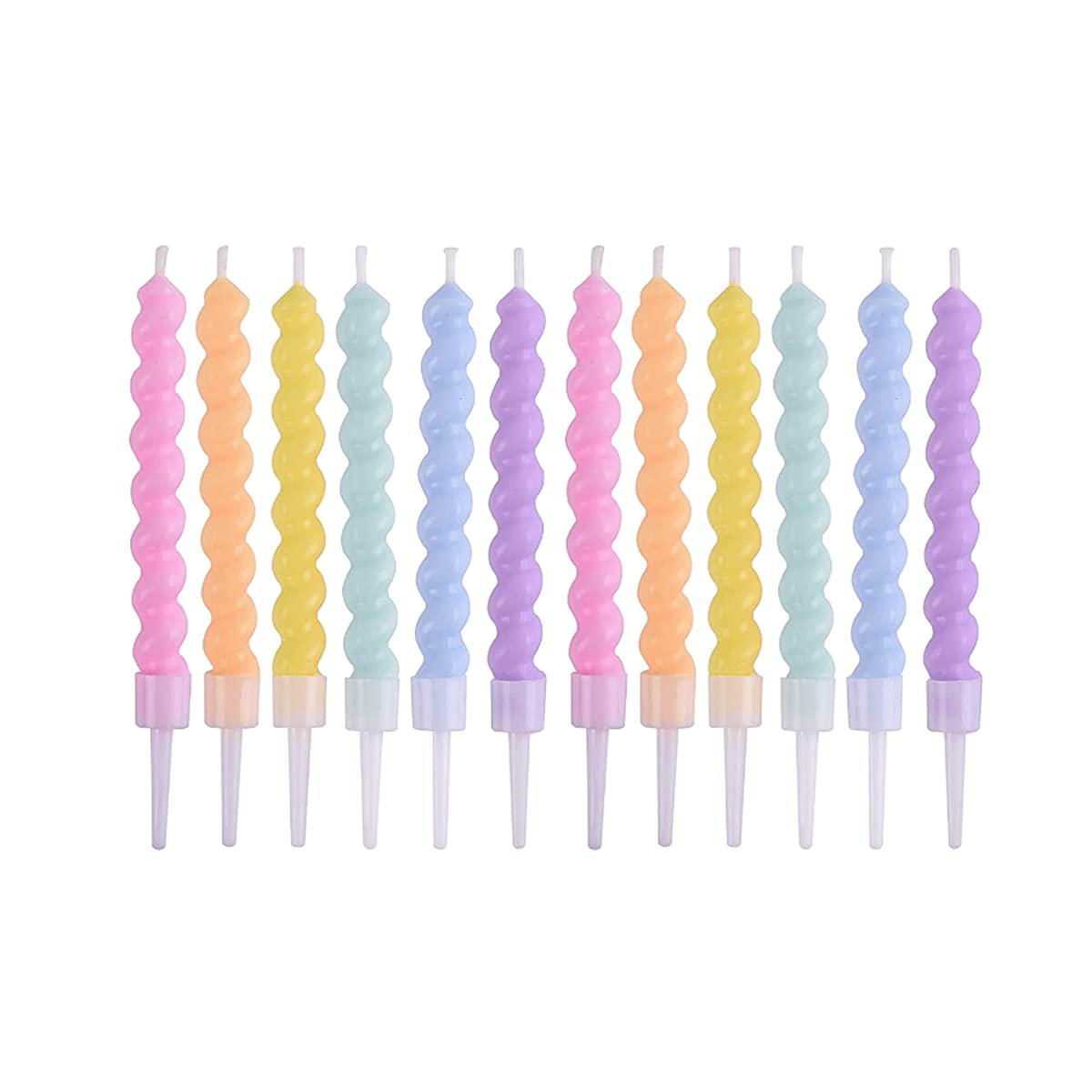 Beauenty 12 Pcs Spiral Birthday Cake Candles Macaroon Color 7.5cm Tall Pencil Candles for Birthday Wedding Baby Shower Party Decoration