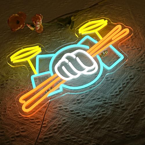 Image of Drum Set Neon Sign for Wall Decor Music Led Sign Musical Instrument Neon Light Drummer Led Light Drum Neon Light Sign for Music Studio Wall Art Musical Show Wall Decor