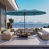 AreShark 15FT Large Patio Umbrella with Base Included, Double Sided Extra Large Outdoor Umbrella, Rectangular Patio Market Umbrella for Pool, Yard, Lawn Garden (Lake Blue)