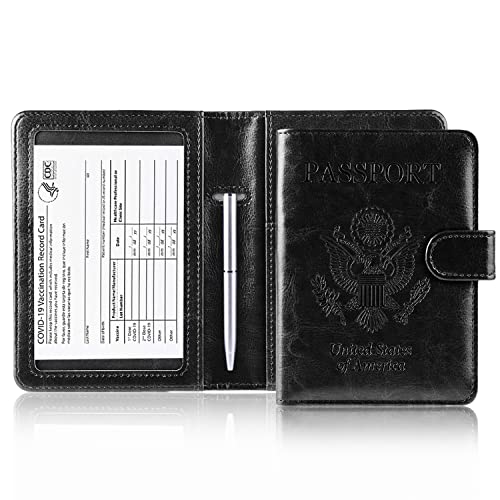 Anbelideb Passport and Vaccine Card holder Combo,Passport Cover come with Vaccination Card Protector,Passport holder with Vaccine Card Slot,Travel Passport Wallet (Black)