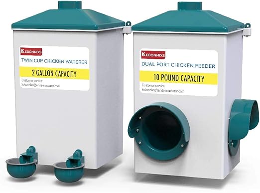 Automatic Chicken Cup Waterer and Port Feeder Set, 2 Gallon/10 Pounds