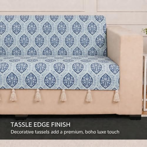 Image of STITCHNEST 'Eden Weaves Collection Series' 3 Seater Sofa Cover - Full Coverage| Elegant Woven Fabric, Decorative Tassels, Washable & Durable for Modern Living
