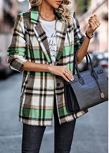 PRETTYGARDEN Women Plaid Shacket Jacket Trendy Fall Casual Button Wool Blend Tartan Trench Coat Winter Clothing with Pockets