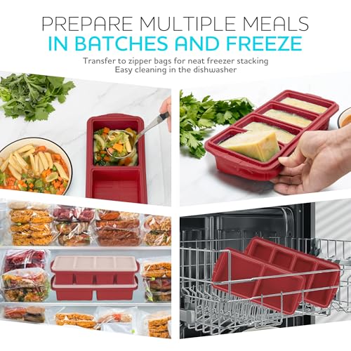 Image of Silicone Freezer Tray With Lid-Soup Freezer Container molds-Large Ice Cube Tray Set Makes 1-Cup & 2-Cup portions cubes Perfect for preparing meals in different portion sizes Oven & Dishwasher -Safe