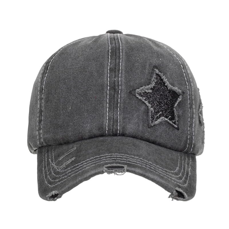Image of Washed Scratch Frayed Baseball Cap Retro Adjustable with Five-Pointed Stars for Men Women Trucker Cap Unisex