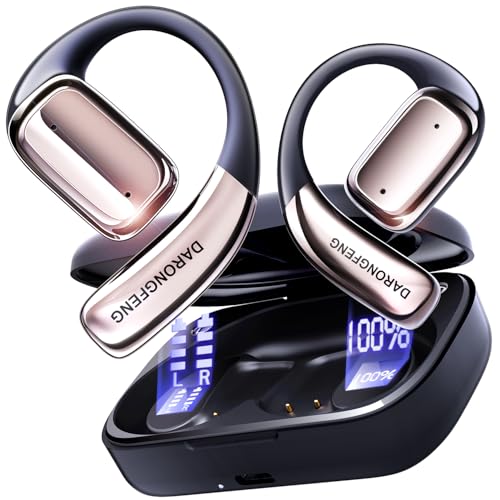 DARONGFENG Open Ear Wireless Bluetooth Headphones, Pain-Free Air Conduction Ear Buds with LED Digital Display Charging Case, Sweat Resistant for Running, Safe Driving, and Extended Daily Use