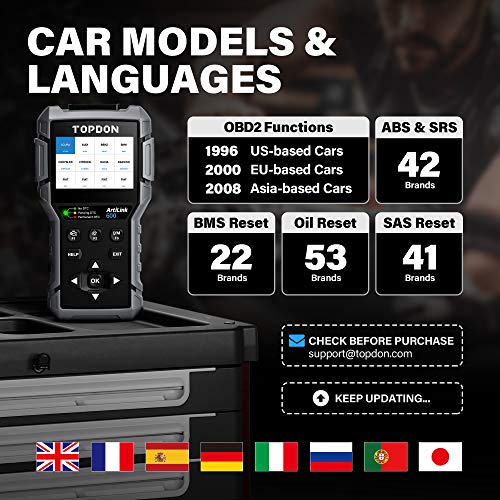 OBD2 Scanner TOPDON AL600, ABS SRS Code Reader, Diagnostic Scan Tool, Active Test for ABS/SRS, with Car Maintenance Reset Services of Oil, BMS, SAS