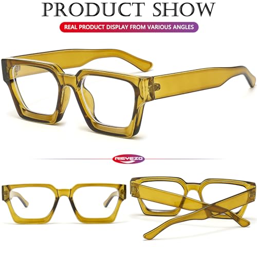Image of AIEYEZO Square Thick Frame Glasses for Women Men Fashion Blue Light Glasses Trendy Chic Computer Eyeglasses