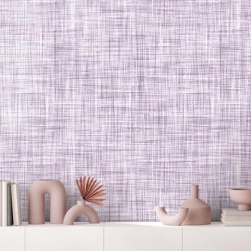 Qianglive Purple Grasscloth Wallpaper Peel and Stick Wallpaper Texture Contact Paper 17.3x120 Vintage Removable Waterproof Wall Paper for Room Walls Cabinets Furniture Drawers Desk