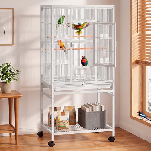 YITAHOME 53.9 inches Metal Bird Cage for Parakeets: Large Parrot Cages with Seed Catcher & Birdcage Cover with Rolling Stand & Brakes for Lovebirds Cockatiels Pigeon Finches