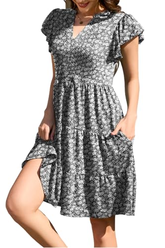 Image of nclook Womens Summer Casual Dresses V Neck Short Sleeve Mini Dress with Pockets