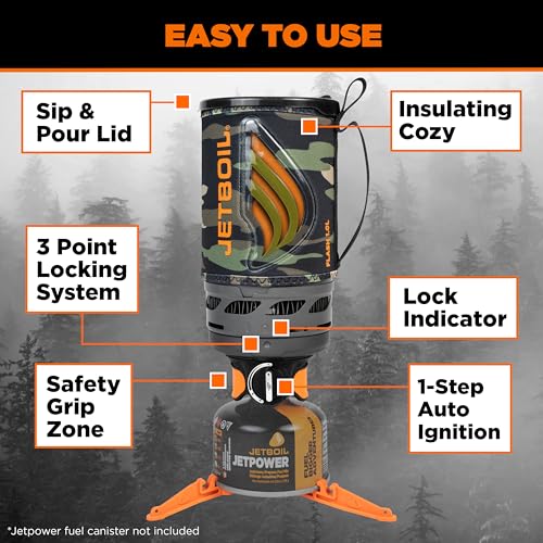 Image of Jetboil Flash Portable Fast Boil Stove for Camping and Backpacking with 1-Step Auto Ignition, Propane /Isobutane Burner with Cooking Cup, Dark Camo, 1 Liter (Pack of 12)