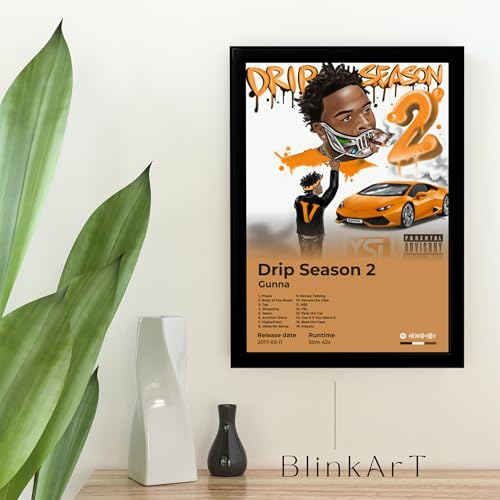 Image of BLINKART Gunna- Drip Season2 Wall Photo Frames | Wall Art for Bedroom, Living Room, Studio or Office | Album Cover Print with Spotify Song Link QR Code | Gift for Fans - 8x12 In