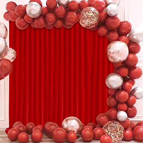 Image of Red Backdrop Curtains 2 Panels 5ft x 10ft Polyester Photo Backdrop Drapes for Wedding Christmas Party Decorations