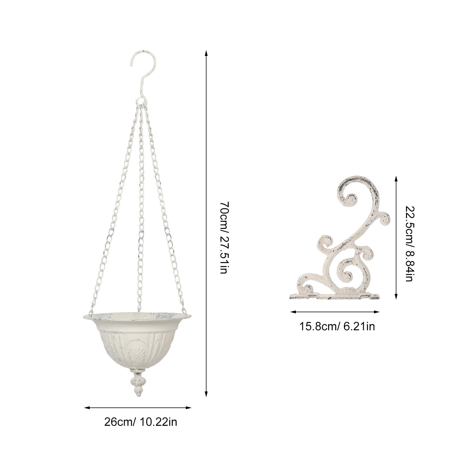 2 Stück Hängender Wandpflanzer aus Eisen Weiß Rustikaler Blumentopfhalter für Kräuter und Blumen Wandmontage für Innenbereich und Zaun