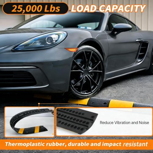 Image of 3.3FT Rubber Speed Bump 2 Pack, Heavy Duty Traffic Calming Ramp for Road 25000 Lbs Capacity, 39.6 Inch Recycled Speed Bump Cable Ramp with 2 Channel for Driveway Asphalt Concrete Gravel Road | 2 Pack, 25,000 lbs Heavy Duty Industrial Grade Ramp with Dual Cable Channels for Parking Lots HOA Communities School Zones