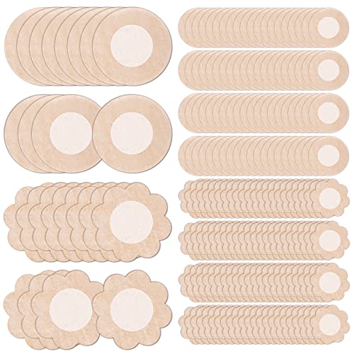 Janmercy 200 Pcs Nipple Breast Covers 100 Pairs Nipple Pasties Disposable Nipple Stickers Self Adhesive Plum Shaped Nipple Stickers Round Nipple Petals Disposable Nipple Bra Pads Pasties for Women