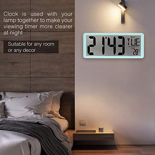 TXL Large Jumbo Digital Wall Clock-14.17" Electronic Alarm Clocks for Kitchen Office Hotel Lobby Gym, Count up-down Timer, No Light, Oversized Time Calendar/Temperature Display(Battery Included), Blue - Thumbnail 4