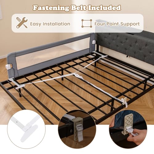Image of BABY JOY Double Sided Bed Rail Guard, 2 Pack, Extra Long, Swing Down for Convertible Crib, Folding Baby Safety Bedrail for Kids Twin Full Size Queen King Mattress, Rails for Toddlers (Light Gray, 71 inch)