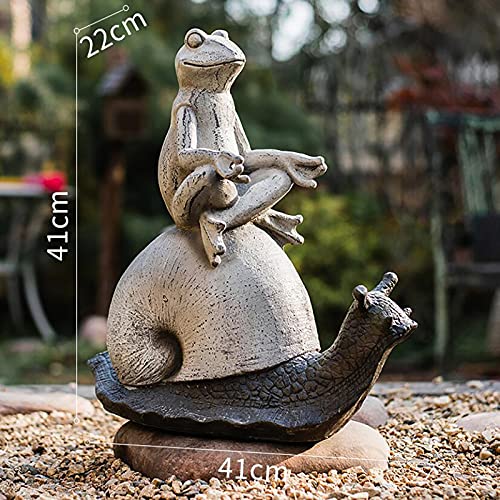 L-Elegant Frog Decor Outdoor Statues For Lawn Yard Art,Meditation Frog Riding Snail Art Sculptures Resin Animals Statues Landscaping Ornaments,Creative Garden Statues-A 41X41X22Cm(16X16X8.6Inch) #TOP4