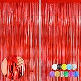 Red Metallic Tinsel Foil Fringe Curtains Backdrop 2Pack 3.3x8.3Ft Red Party Streamers for Birthday Party Decorations Halloween Christmas Decors Foil Curtain Backdrop for Bachelorette Wedding Decors
