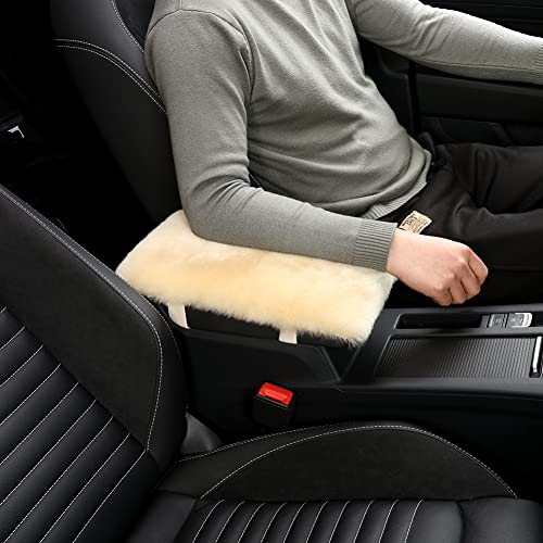 Image of IRIWOOL Sheepskin Armrest Cover Auto Center Armrest Cover Car Soft Console Pad, Fluffy Wool Auto Center Console Cover for Most Car Arm Rest Decoration Protector 7 x 13 Inch (Shearling, Dark Gray)
