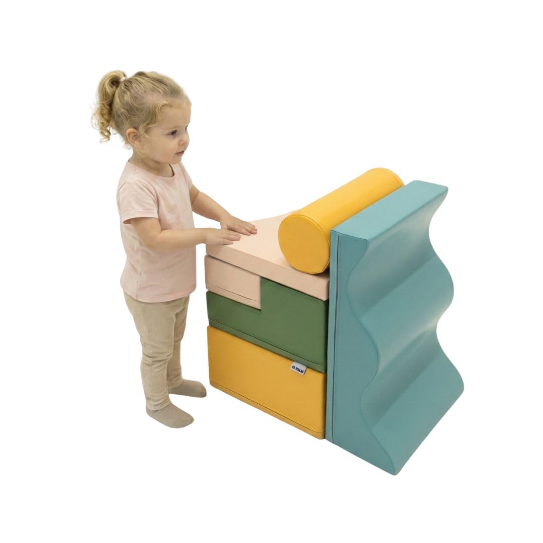 IGLU SOFT PLAY 6er Softbausteine Set für Kinder – XXL Kletterbausteine & Schaumstoff-Bausteine – Abenteuerlandschaft, Hindernisparcours & Motorikspielzeug Explorer (Pastel Sea)