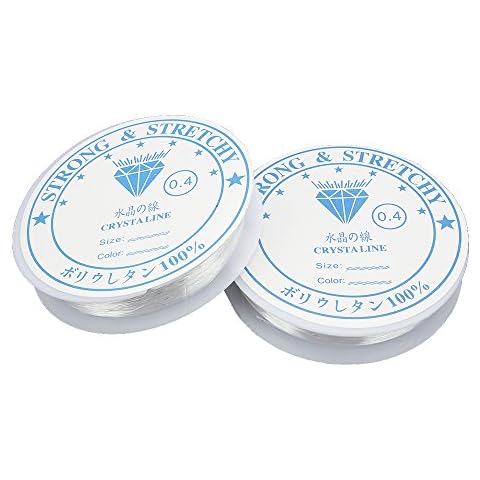 SENZEAL 2 x Nylon Thread Clear Jewellery Beading Wire Elastic Stretchy for Jewellery Making Bracelet Necklace Craft Beads Line DIY String 0.4mm in Diameter 24m/roll White Cover