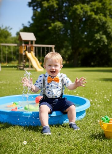 Image of Volunboy Baby Boy Formal Short Set Toddler Summer Gentleman Outfit Kid Short Sleeve Bowtie Shirt Suspender Shorts Suit