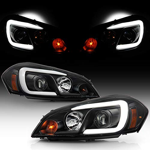 ACANII - For 2006-2013 Chevy Impala Black Housing LED Tube Projector Headlights Headlamps Assembly Driver & Passenger